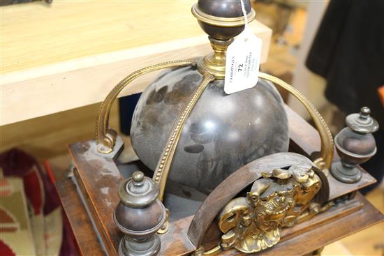 A walnut and brass mounted mantel clock and a thermometer clock 61cm
